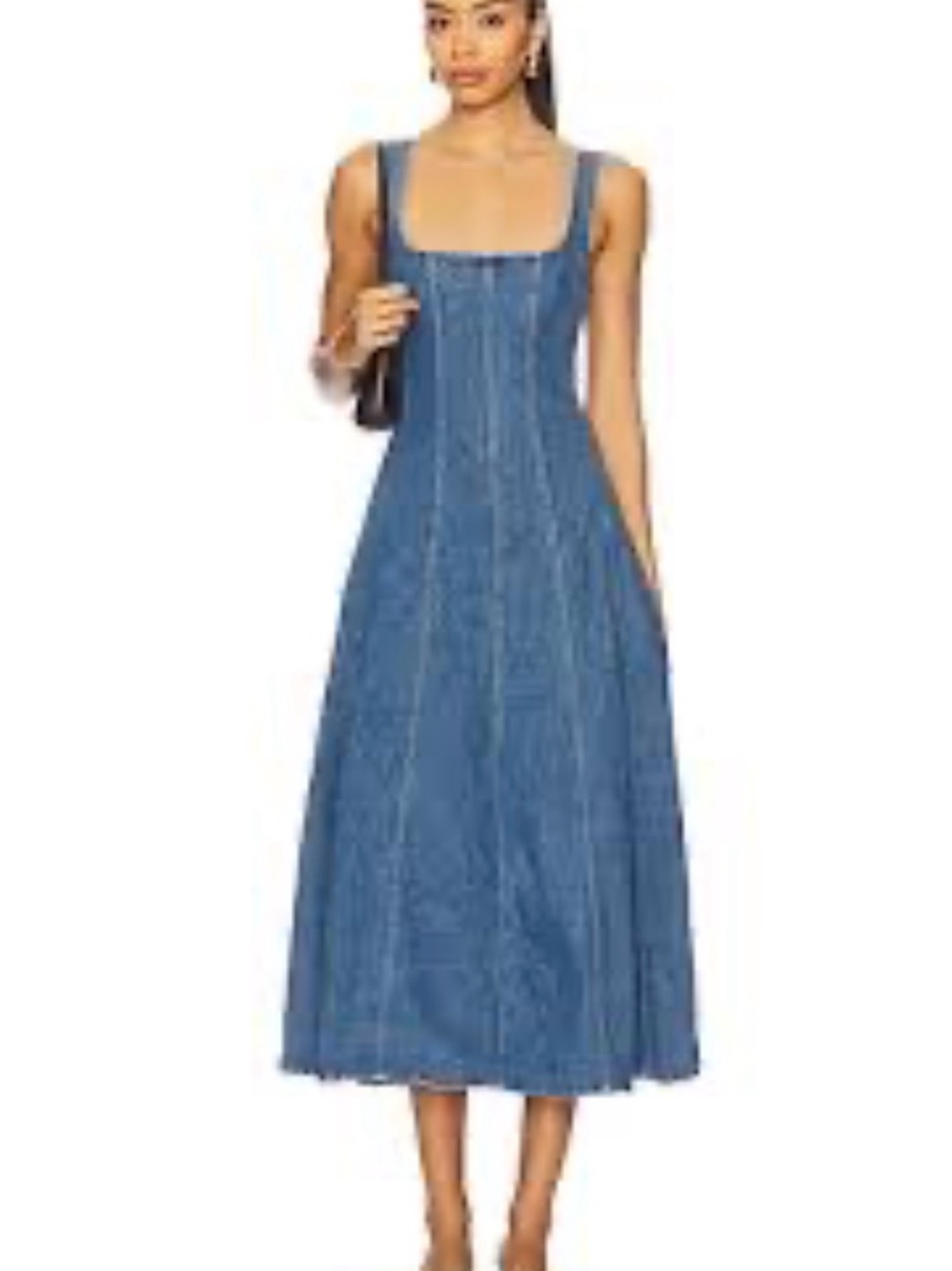 Show Me Your MuMu Denim-Blue Square Neck Prim Midi Dress